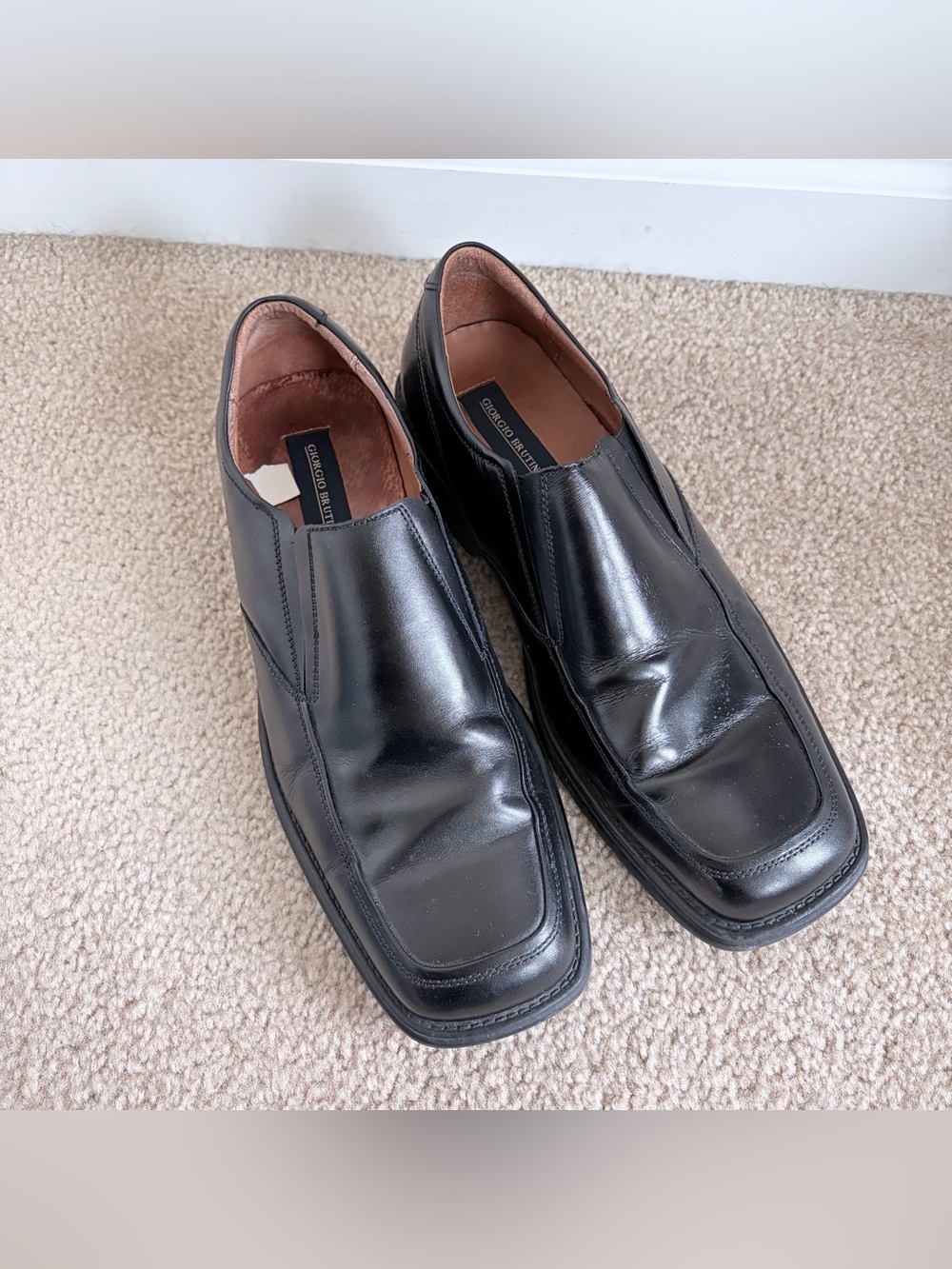 Giorgio Brutini Black Leather Slip-On Square-Toe Loafers